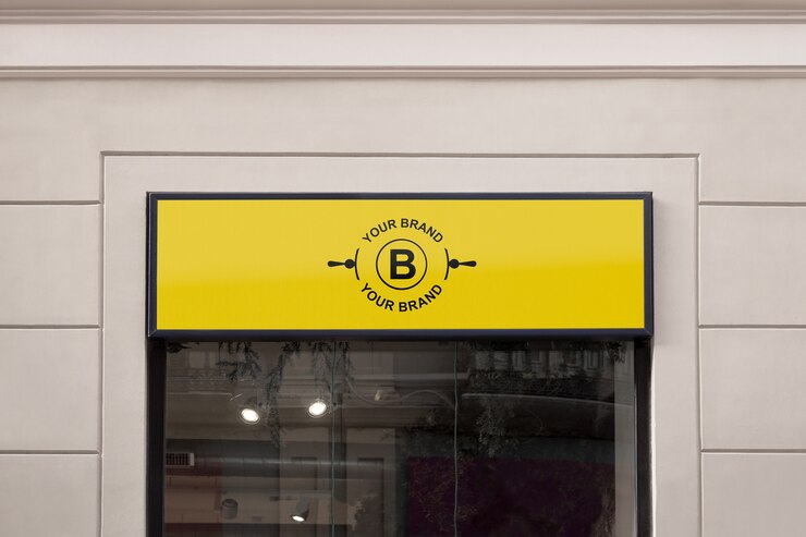 PSD logo mockup on facade or storefront
