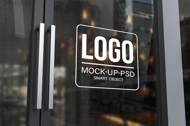 Mockup del logo sulla porta di vetro