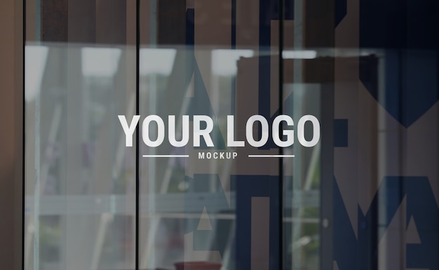logo mockup on glass at shopping mall