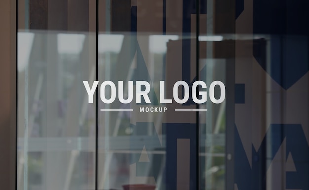 Logo mockup on glass at shopping mall