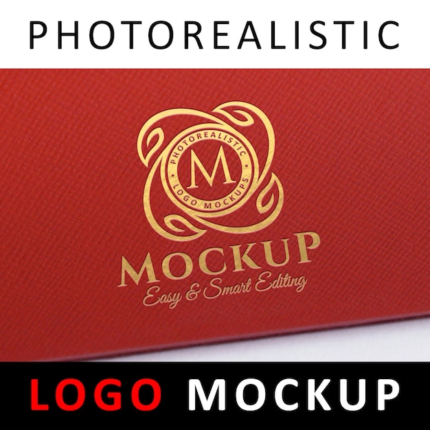 Logo mockup - logo in lamina d'oro stampata su similpelle rossa testurizzata