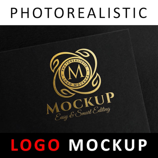 PSD logo mockup - golden foil stamping logo on black card