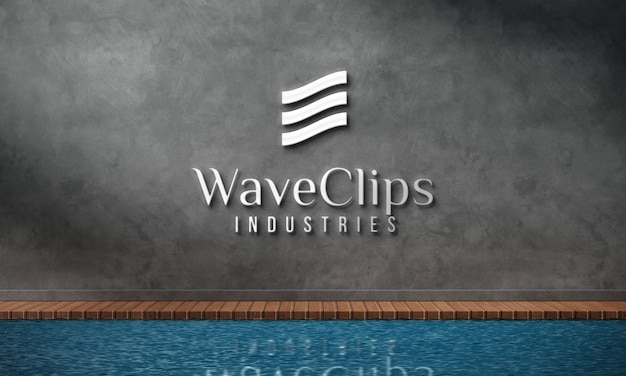 Logo mockup on gray wall with water reflection