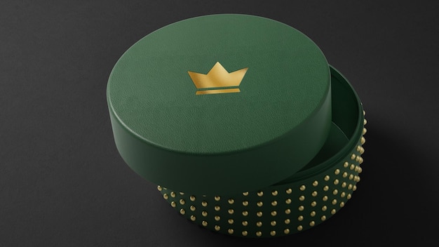 Logo mockup on green jewelry watch box 3d render