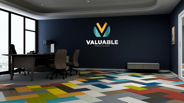 Logo-mockup in de muur van de kantoormanager