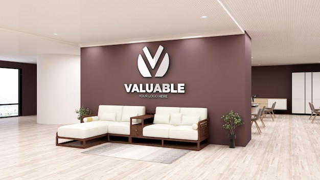 Logo mockup in de wachtkamer op kantoor met houten interieur