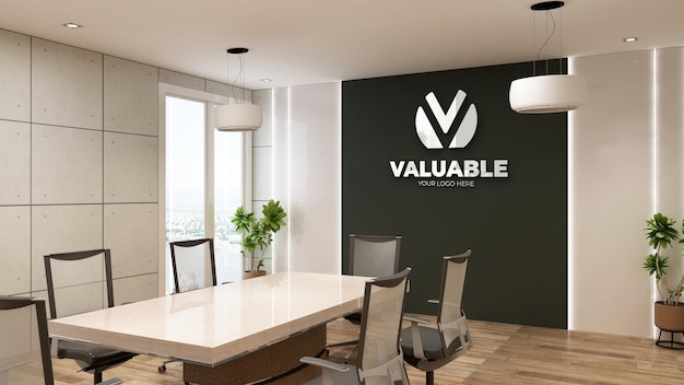 logo mockup in een moderne vergaderruimte met industrieel interieur