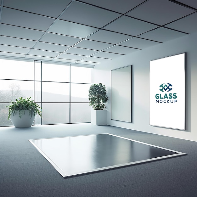 PSD logo mockup interieur billboard logo mockup glass wall building