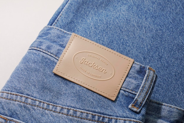 Logo Mockup Label Niebieskie jeansowe spodnie jeansowe