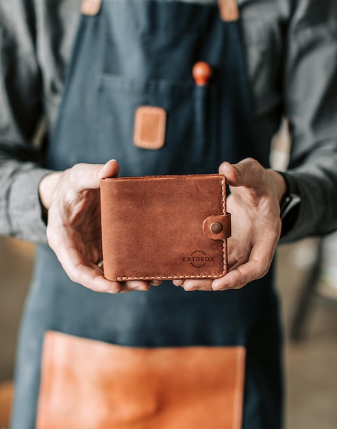 Logo mockup on leather wallet