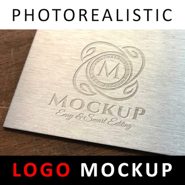 Logo mockup - logo met inscriptie op metalen oppervlak