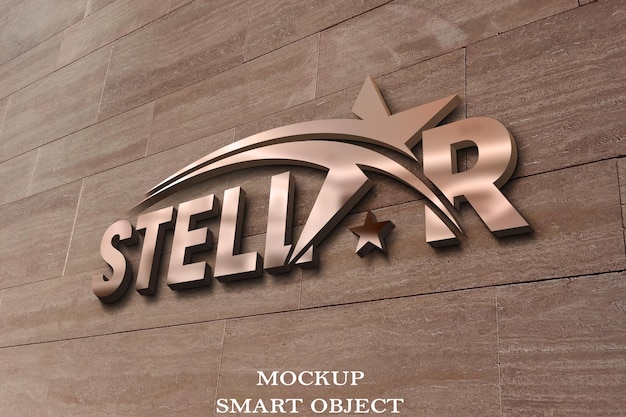 PSD logo mockup on marble background 3d wall sign mockup