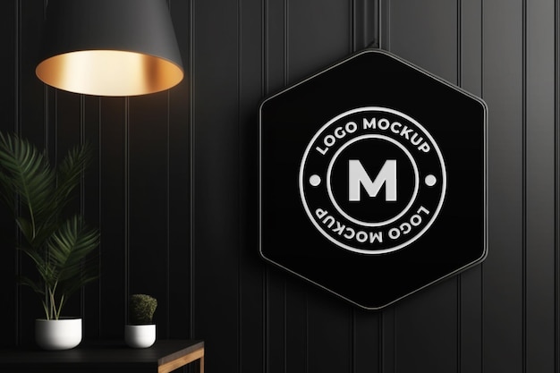 PSD logo mockup modern black hang sign