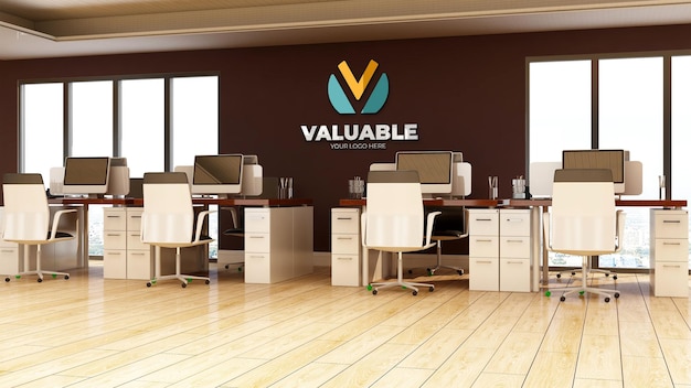 Mockup del logo nella moderna stanza del manager dell'ufficio