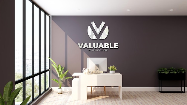 Logo mockup in modern office manager room