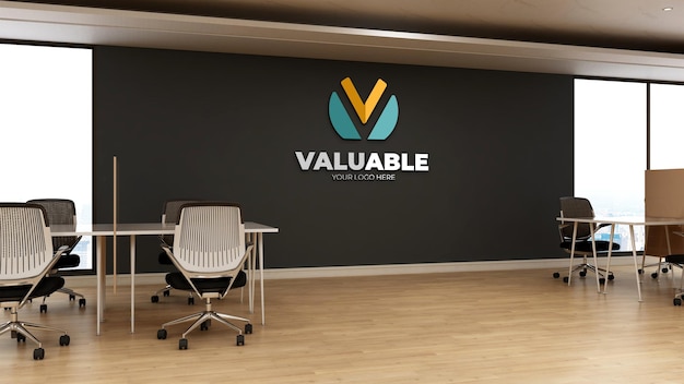 Logo mockup in the modern office workspace wall