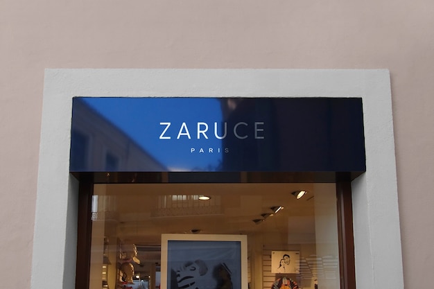 Logo Mockup Modern Reflective Blue Facade Sign