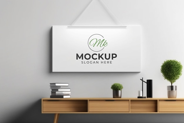 Logo mockup modern white hang sign