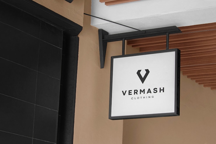 PSD logo mockup modern wit hangbord
