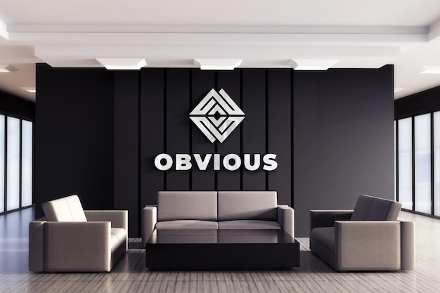 Logo mockup in office black wall