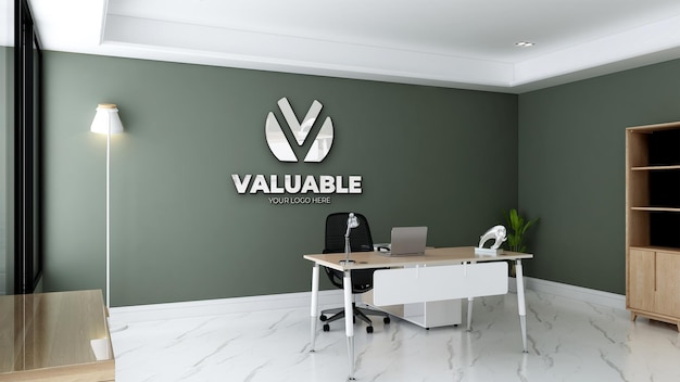 logo mockup in office manager green room