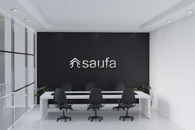 Logo Mockup Office Meeting Room Z Czarną ścianą 3d Realistic