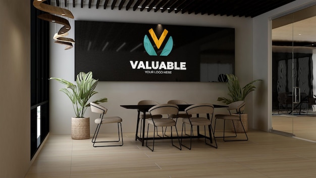 Mockup del logo nella sala riunioni dell'ufficio