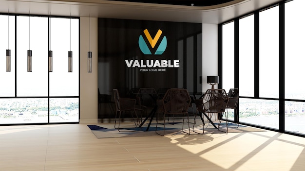 Mockup del logo nella sala riunioni dell'ufficio