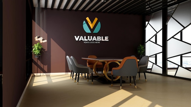 Mockup del logo nella sala riunioni dell'ufficio