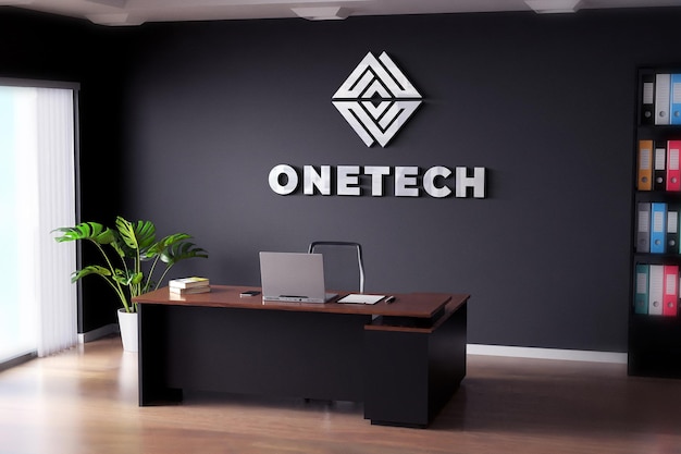 Logo mockup office room black wall