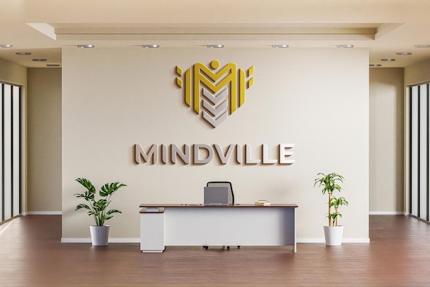 Logo mockup office room wall 3d realistico