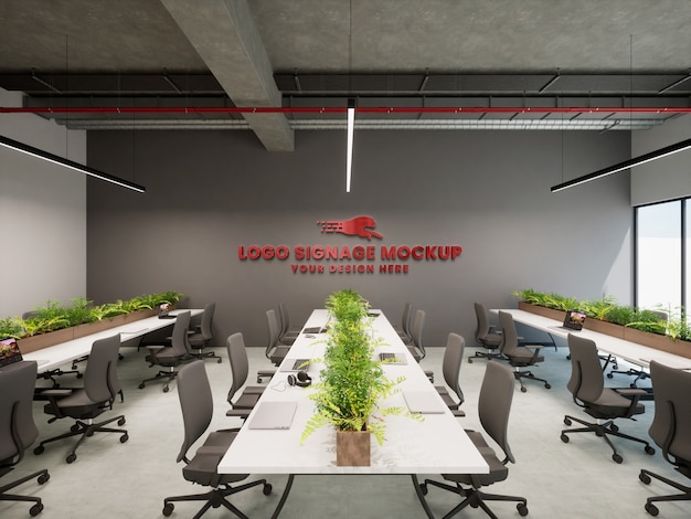 PSD logo mockup in office wall