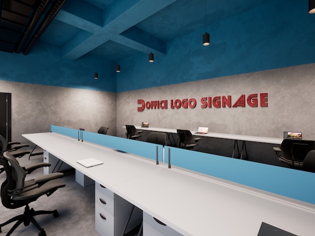 PSD logo mockup in office wall