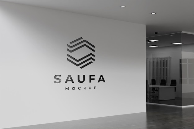 Logo mockup on office wall