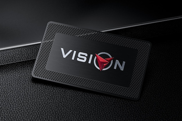 Макет логотипа на визитной карточке из черного металла с дизайном лазерной резки