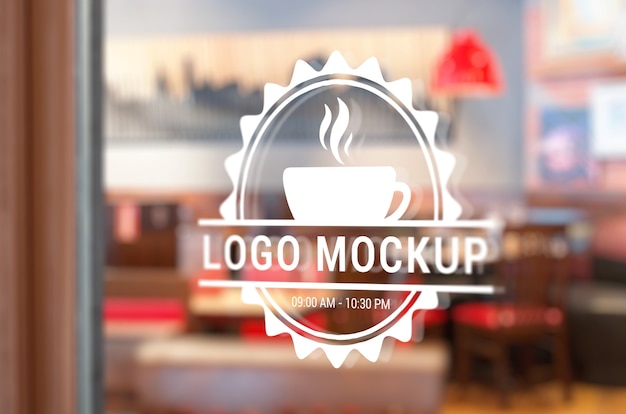 PSD コーヒーショップのウィンドウのロゴのモックアップ