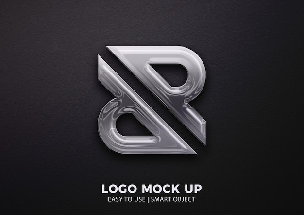 Logo mockup premium liquid Silver 3D on black background