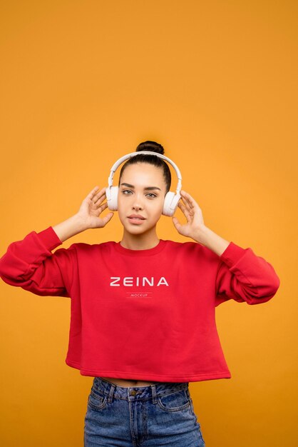 PSD logo mockup on a red sweatshirt