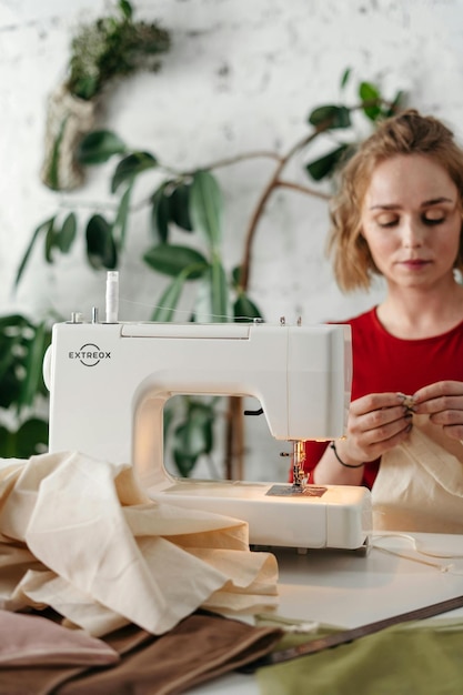 Logo mockup on sewing machine