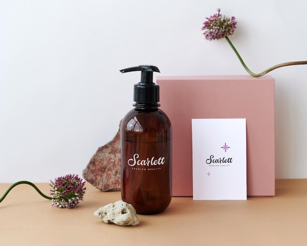 logo mockup on a shampoo bottle