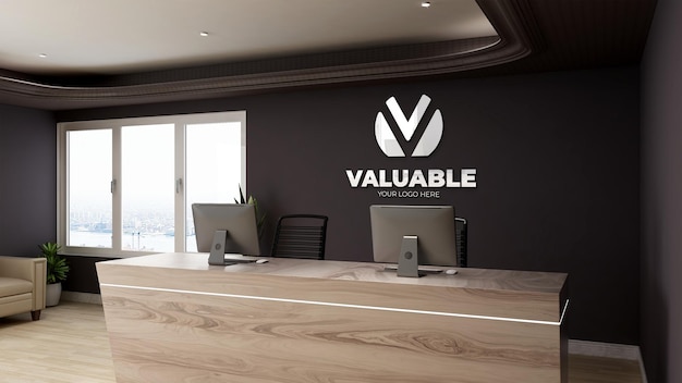 Logo mockup teken in de receptioniste indoor kantoorruimte