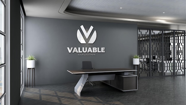 PSD logo mockup teken in de receptioniste kantoorruimte receptionist