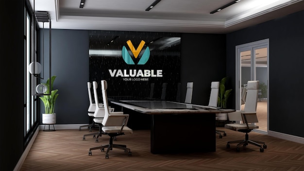 logo mockup template in the business office meeting room