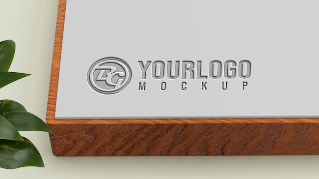 Logo mockup template on wood