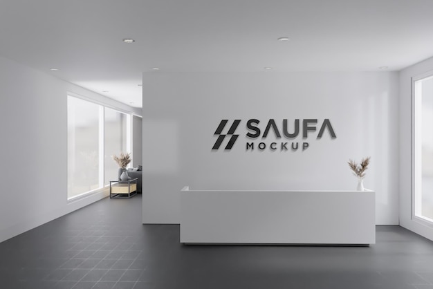 Logo mockup on the wall reception room