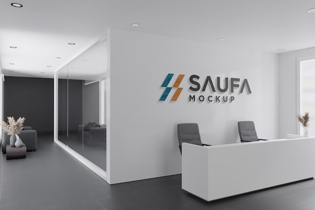 Logo mockup on the wall reception room