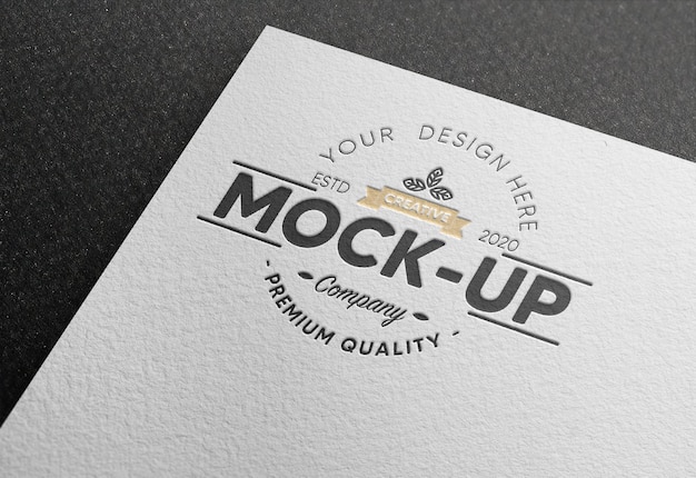 Logo mockup on white paper with debossed effect