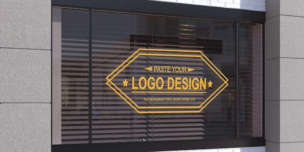 Logo mockup window sign concrete wall