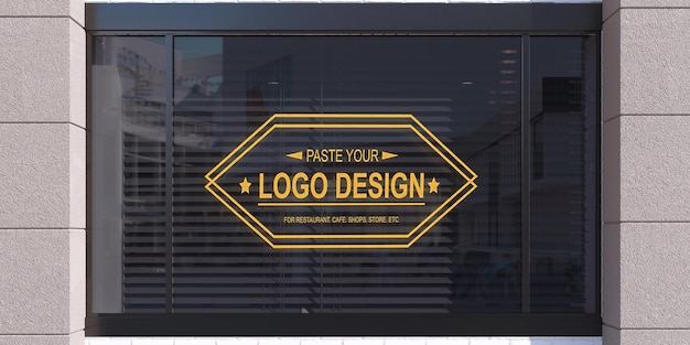 PSD logo mockup finestra segno muro di cemento