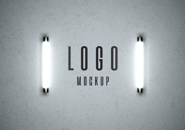 PSD logo mockup with lights on concrete